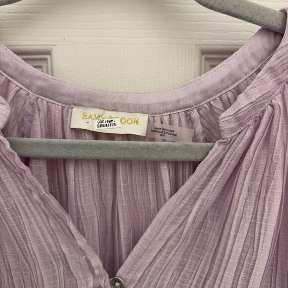 Ramy Brook New York Crinkle Pleated Blouse Lavender Size Small Flowy - Picture 4 of 6